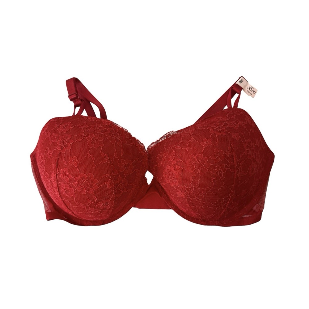 Victoria Secret Bra 38DD Red Lace  Very‎ Sexy Push Up Shine Underwire  Linen New